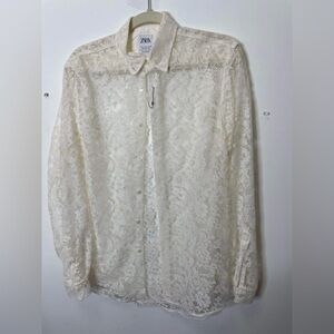 Zara lace relax fit button down shirt size small